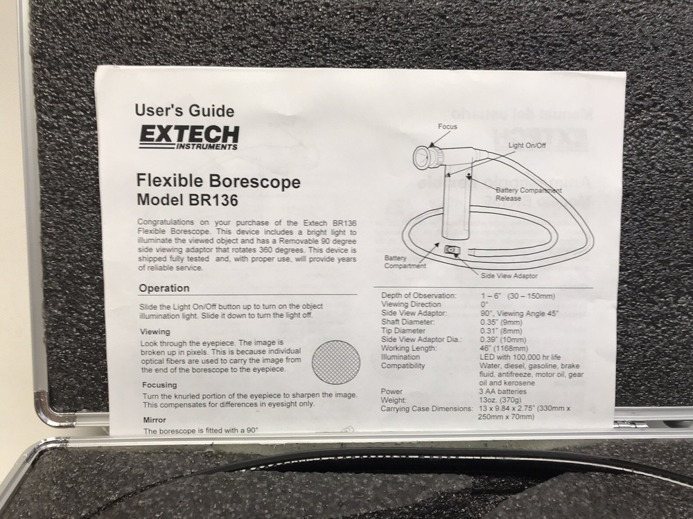 Extech Flexible Borescope Model BR136 w/ Carrying Case