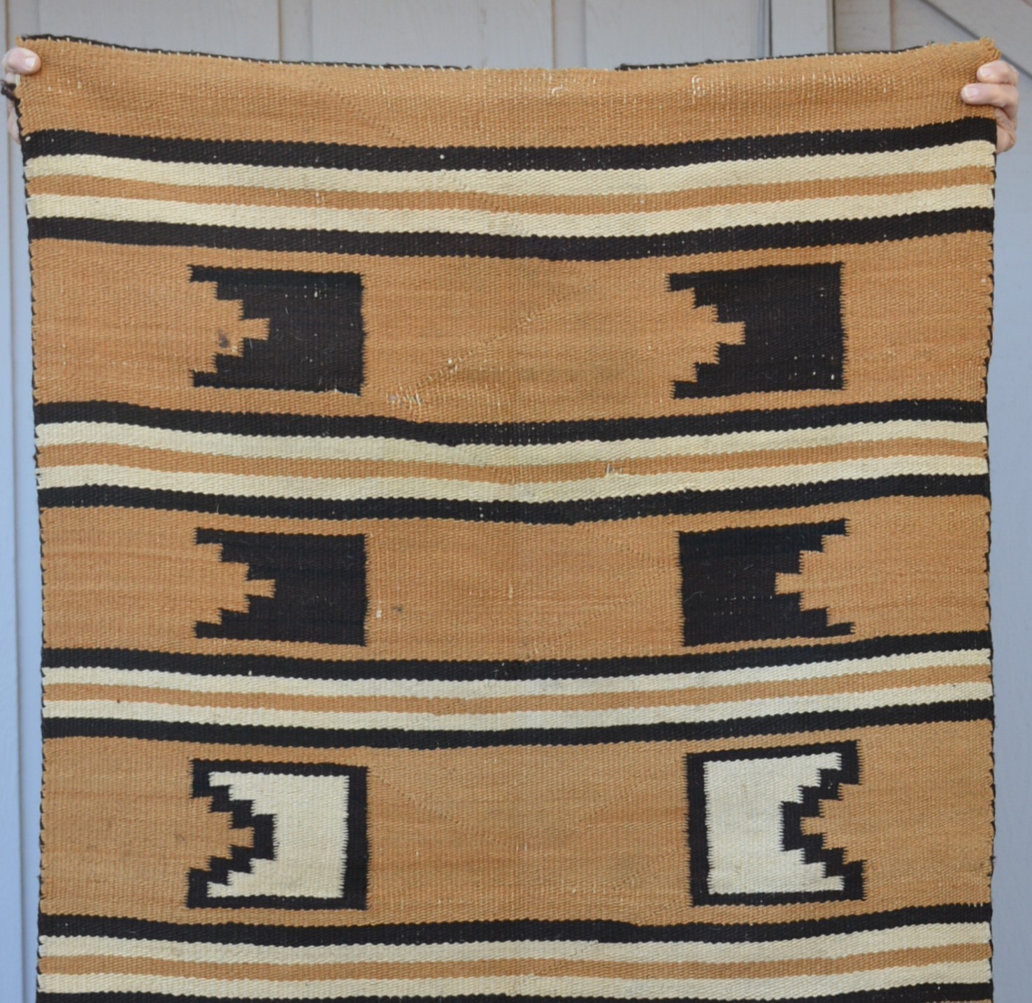 Old Navajo Rug - Striped Banded Pattern with Kiva Step Geometric - 53" x 32"