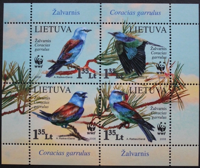 WWF birds stamp sheet, 2008, Lithuania, 4 stamp set, mint, never hinged
