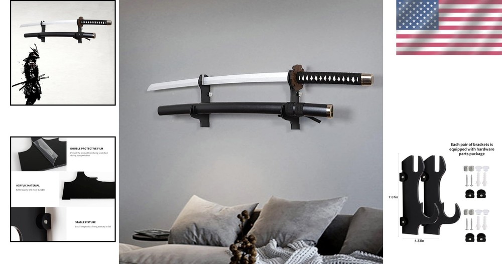 Durable Black Plexiglass Katana Wall Mount - Easy Installation & Stylish Display