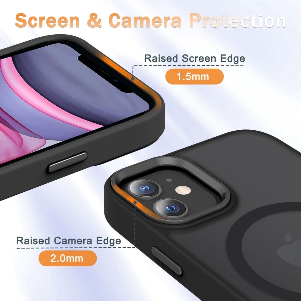 for iPhone 12 Case, 12 Pro with 1 Screen Protector, Matte Black