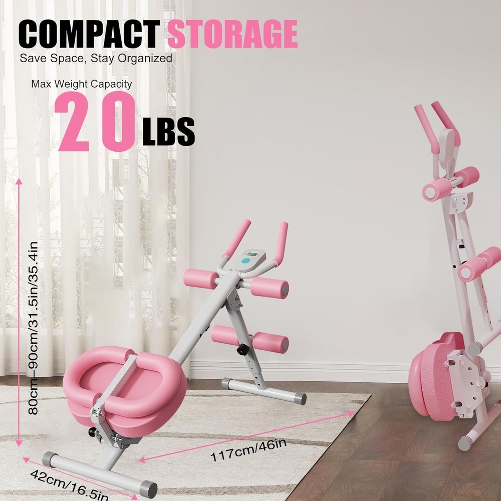Adjustable Ab Trainer Machine Home Core Workout Foldable with LCD Pink