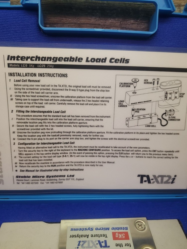 Stable Micro Systems 5kg Interchangable Load Cell TA-XT2i Texture Analyzer USA
