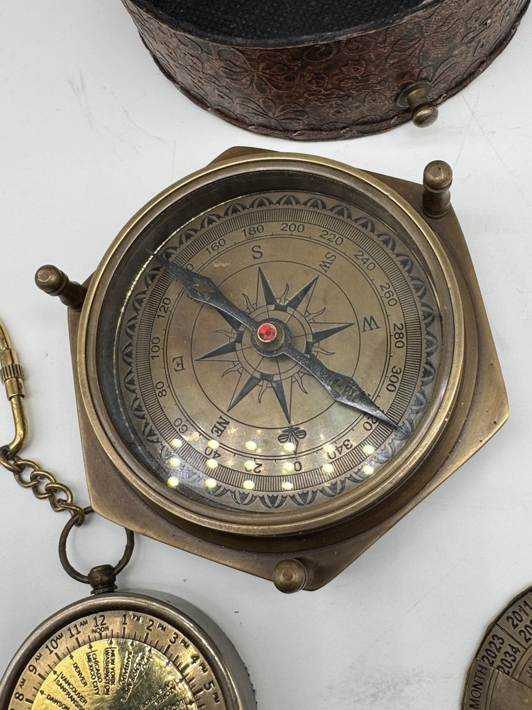 Gilbert Compass Solid Brass Nautical Handmade Working Travelling Compass W Case