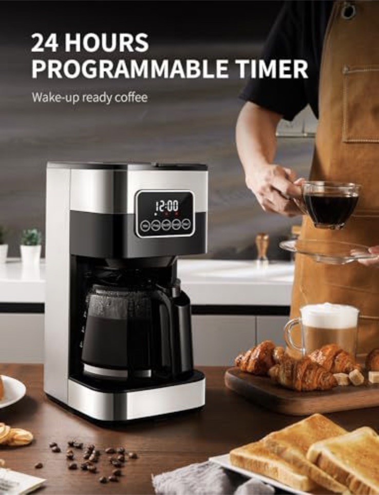 SHARDOR Filter Coffee Machine, Programmable Timer, Silver/Black, 12 Cup