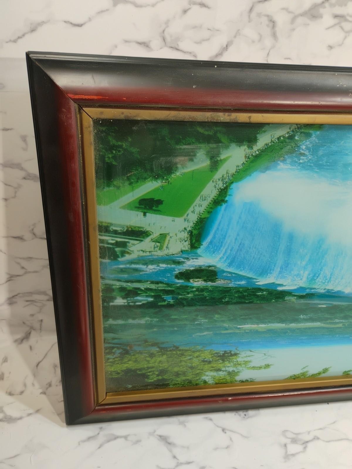 Mcm Niagara Waterfall River Stream Picture Wood Frame Vtg Won't Light Up