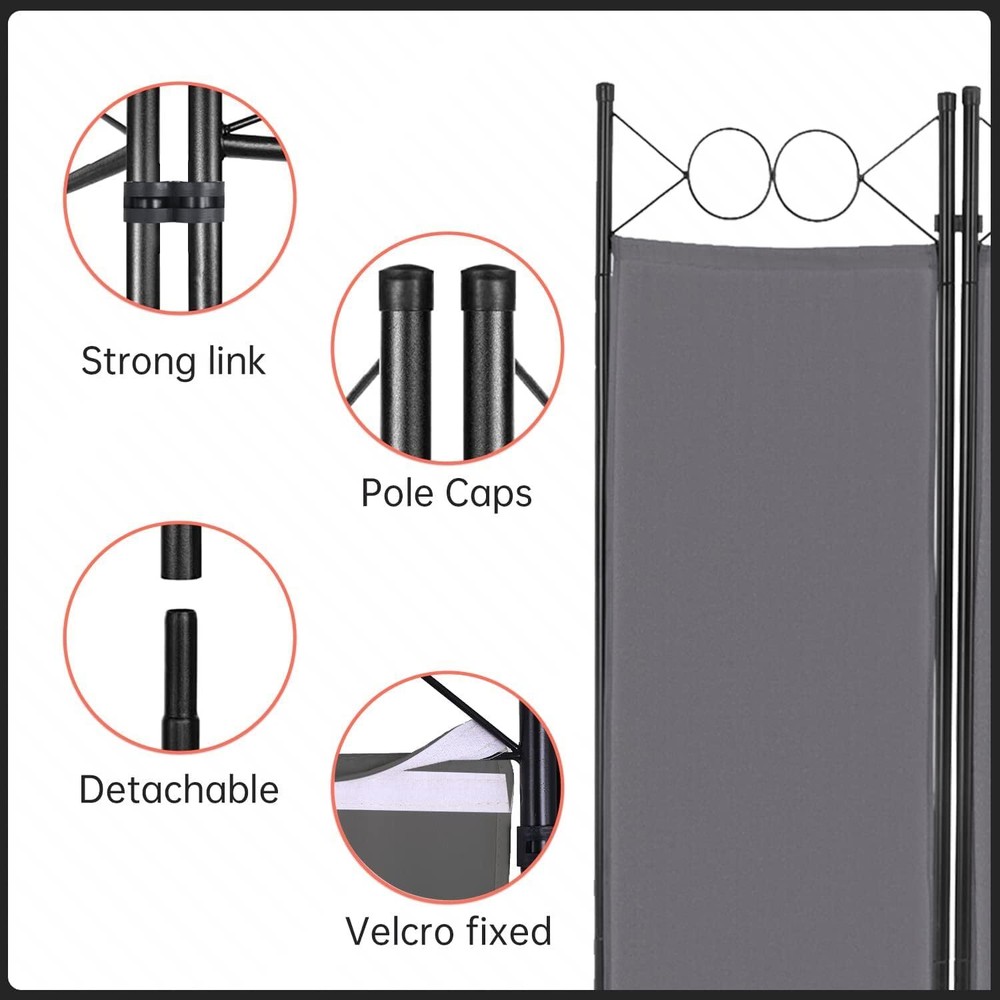 4 Panel Room Divider 6FT Steel Frame Screen Folding Privacy Divider Freestanding