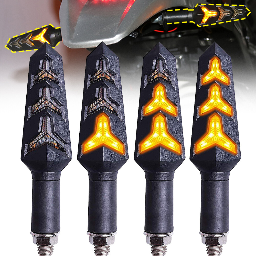 4X Sequential Motorcycle LED Turn Signals Flowing Water Blinker Lights indicator