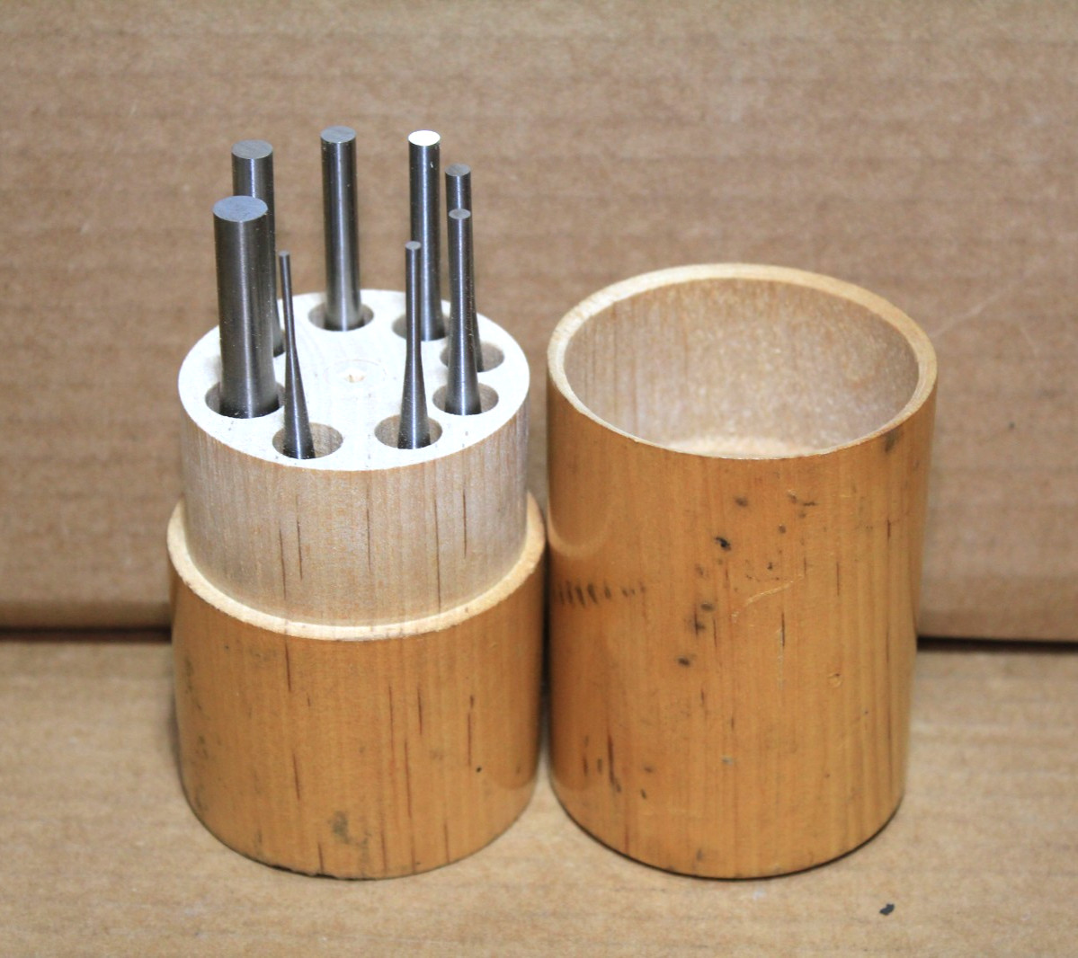 Vintage STARRETT #565 Drive Pin Punch Set of 8 Wood Holder S565WB
