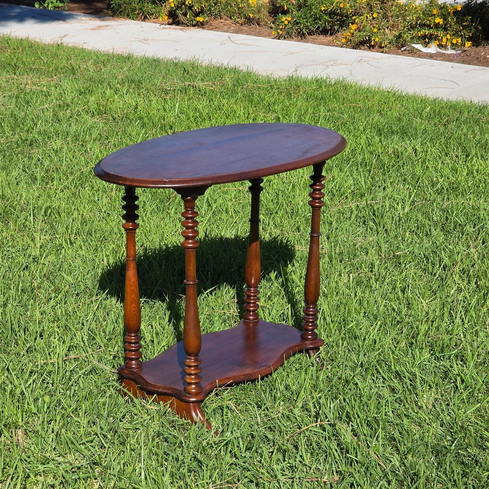 Antique Turned Bobbin Legs, 2 Tier, Parlor Side Table, Solid Wood