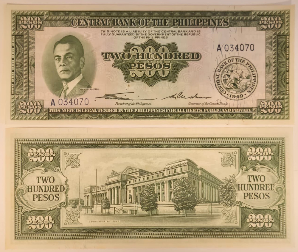 Philippines 200 Pesos 1949 P140 Prefix A UNC Consecutive 5 Pcs