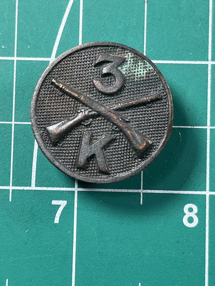 WW1 3rd Infantry K Company Collar Disk
