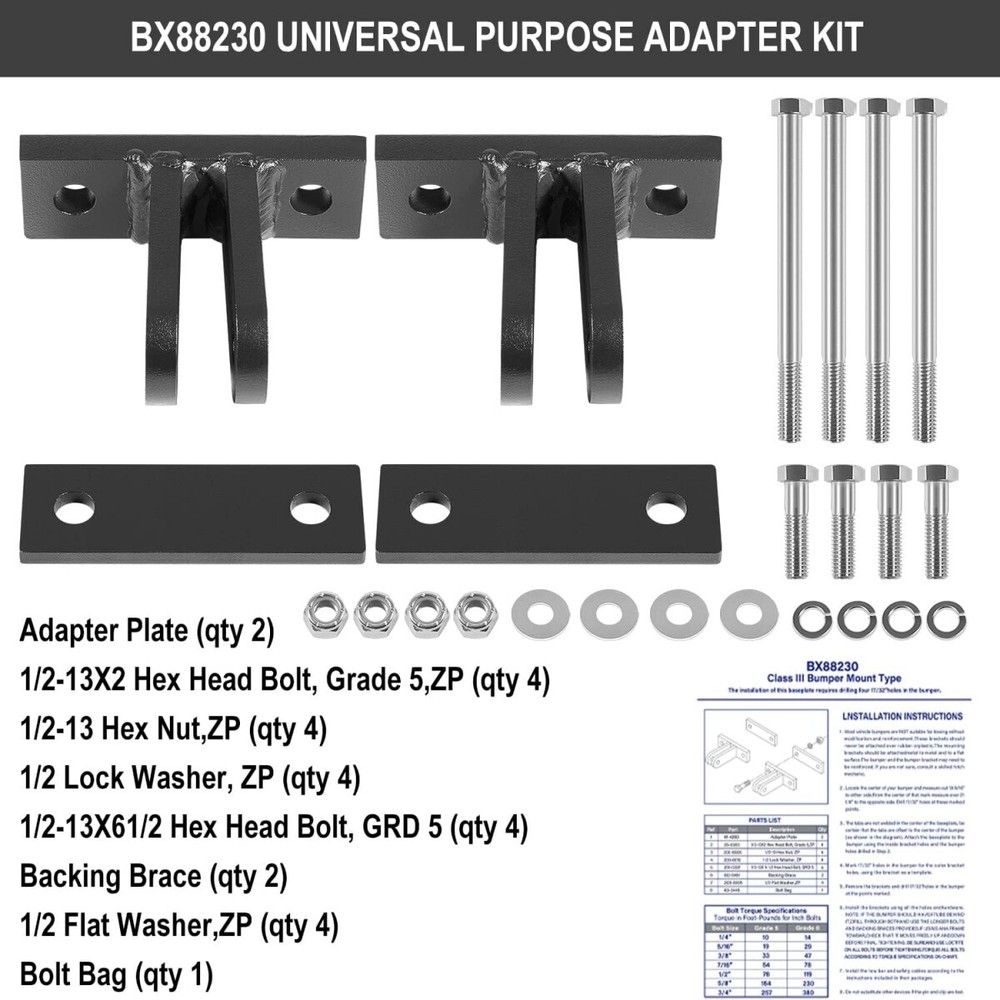 Replace for Blue Ox BX88230 Bolt-On Base Plate Tow Bar Adapter Bracket Kit Tool