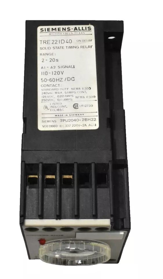 Siemens TRE221D40 Solid State Timing Relay 2-20 Sec, 110/120V