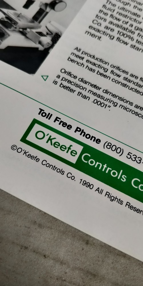 1990 O'Keefe Controls Co. PRECISION FLUID RESTRICTORS Catalog C3