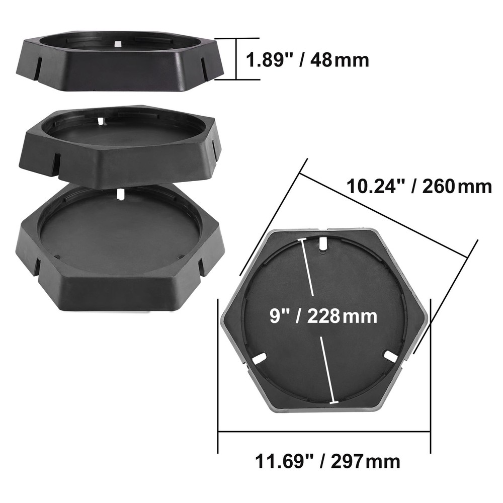 KFFKFF RV Stabilizing Pads, 9" Circular Base, Fixed Jack Supports Durable Rubber