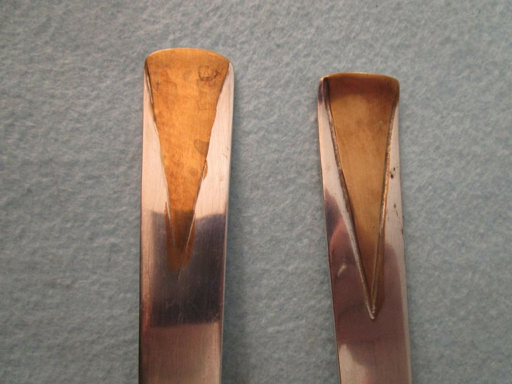 SALAD SERVER SPOON & FORK (silverplate w/ gold trim) MEXICO 4D85 modern utensil