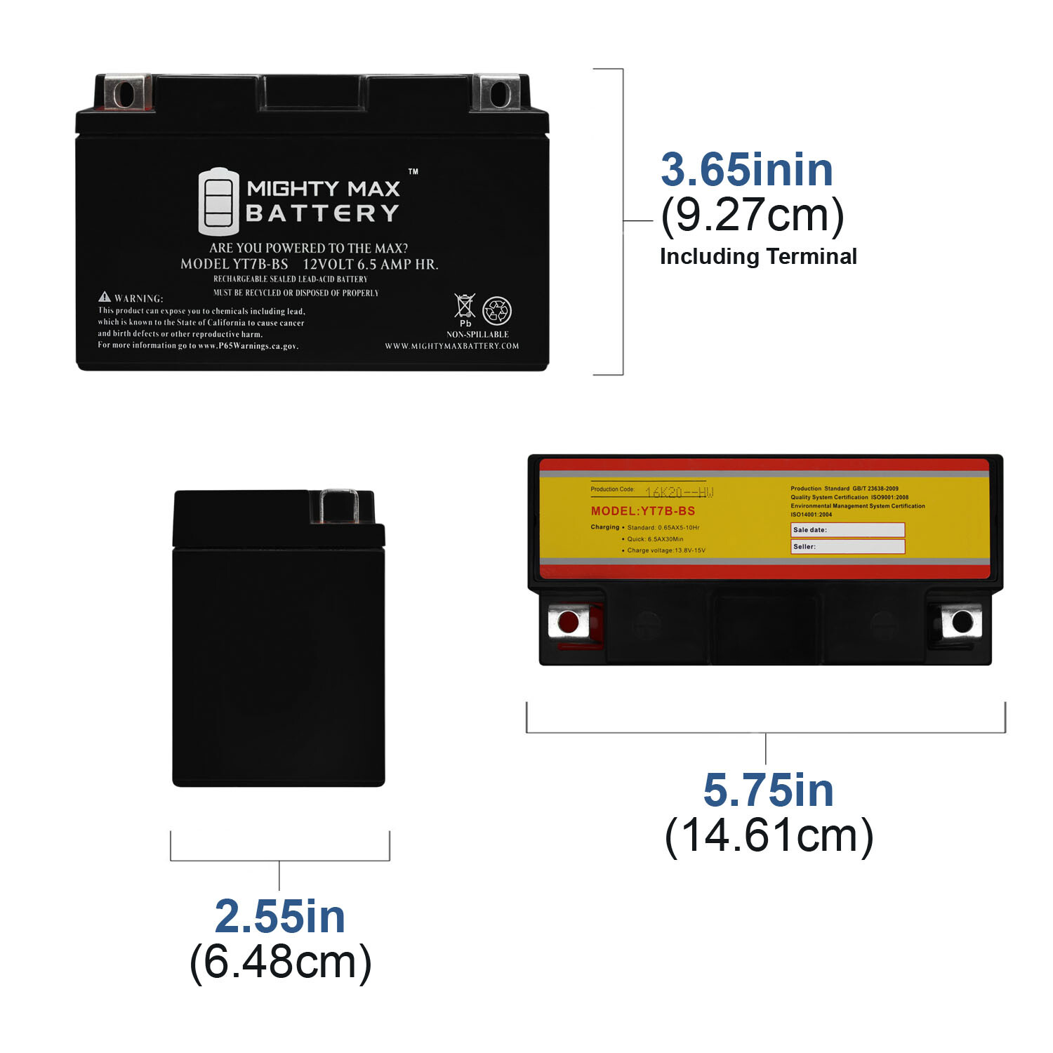 Mighty Max YT7B-BS 12V 6.5AH Replacement Battery for Suzuki DRZ400SM 2007
