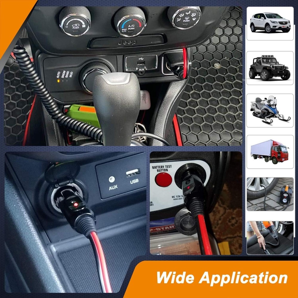 12V Replacement Cigarette Lighter Male Plug Adapters with Leads & LED Light &...