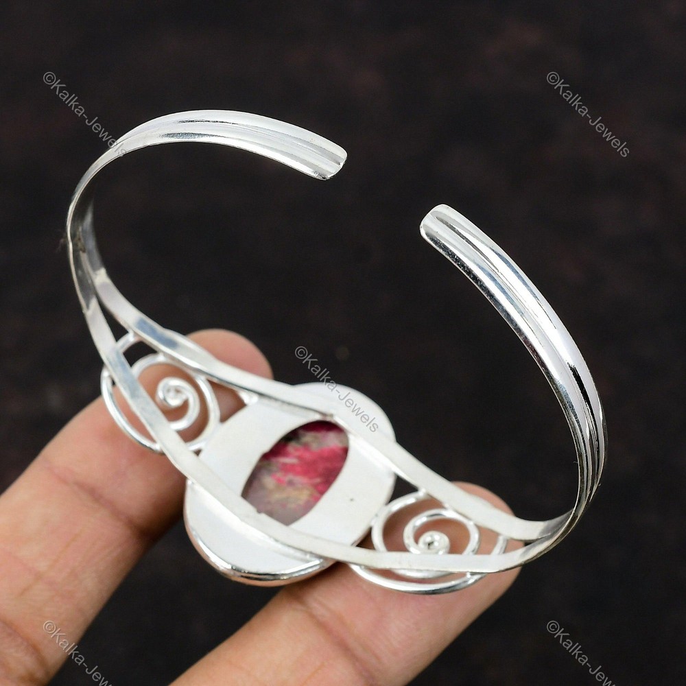 Thulite Bangle 925 Sterling Silver Gemstone Bangle Handmade Unique Cuff Bracelet