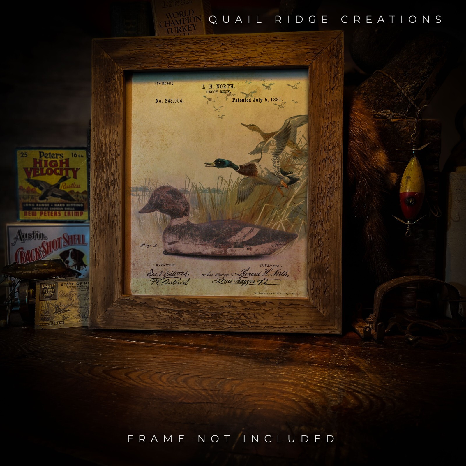 Vintage Duck Decoy Patent Art Print 8X10 Calls Hunting Fishing Cabin Wall Decor