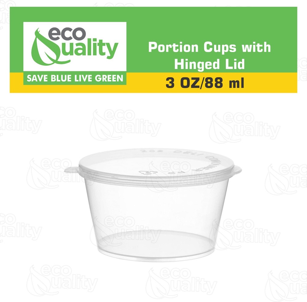 3oz Portion Cup Leak Proof Plastic Condiment Soufflé Container with Hinged Lid