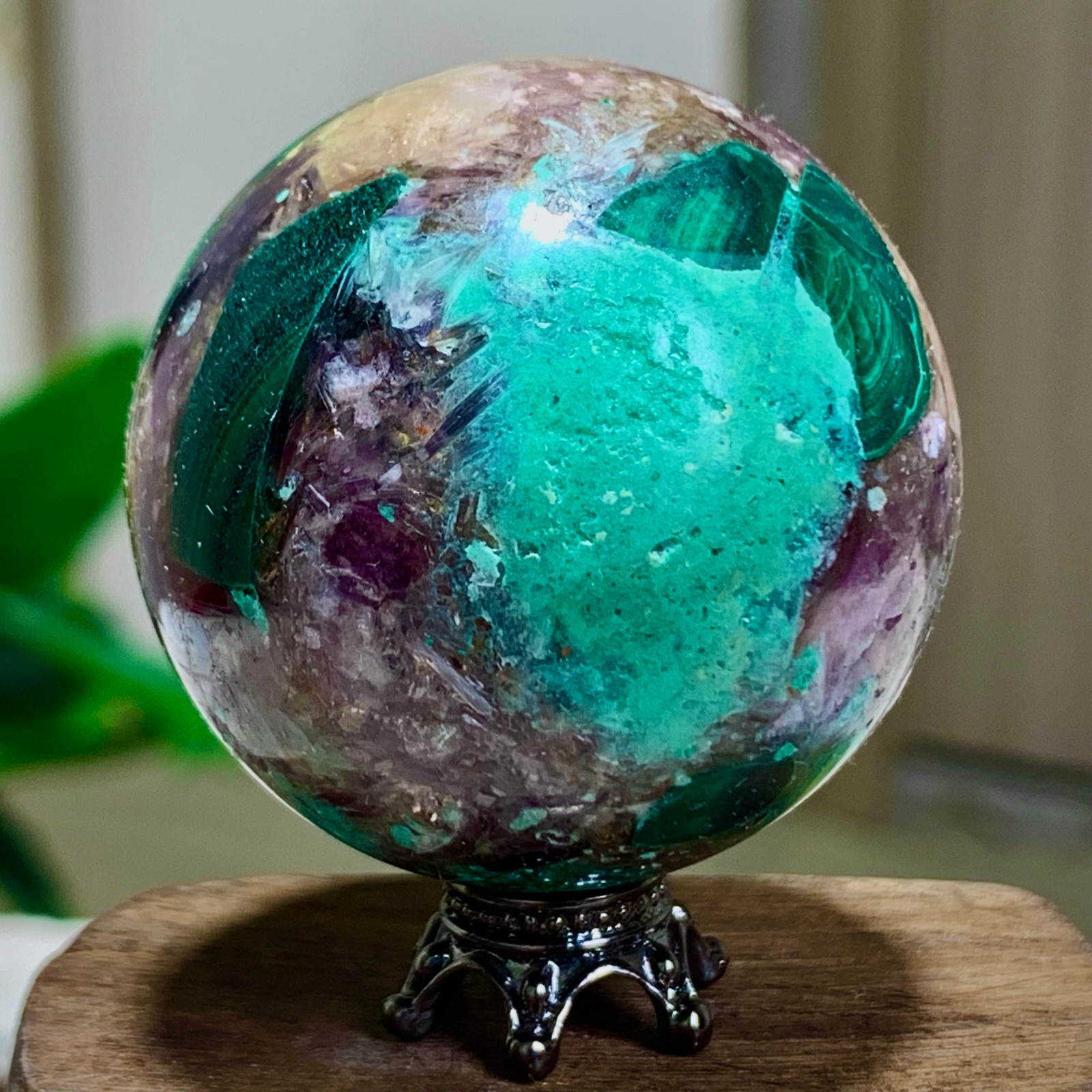 91G Newly discovered rare malachite purple mica symbiotic sphere restoration