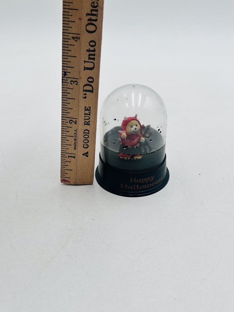 Mini Happy Halloween Devil Bear Snow Globe Holding Pitchfork