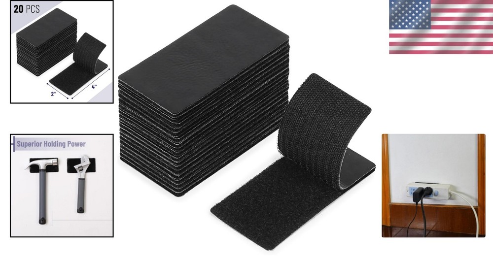Versatile 20-Piece 4" x 2" Hook & Loop Strips - Durable Adhesive for Home Use