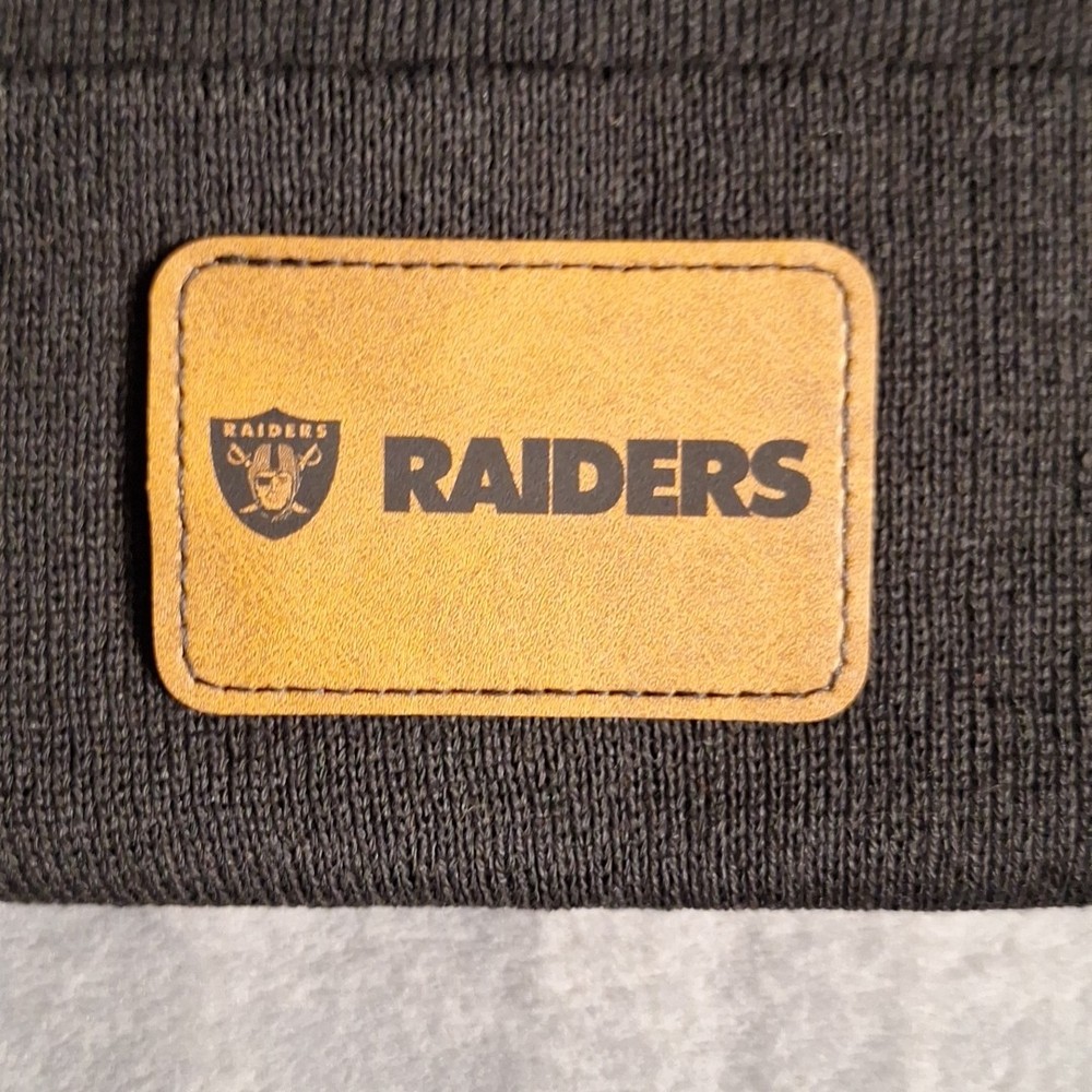 Las Vegas Raiders Leather Rectangle Patch Black Beanie Cap NFL