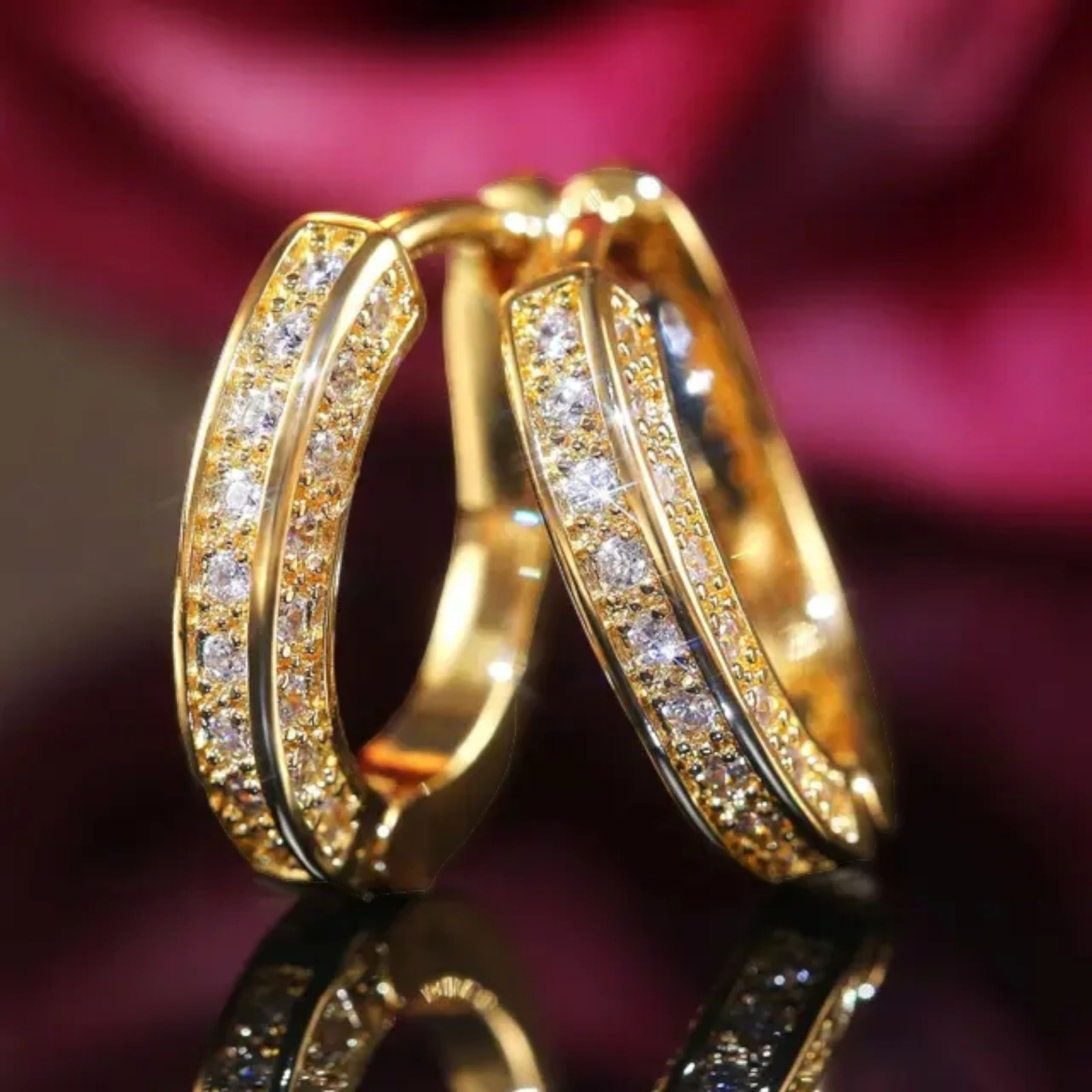 Gold, Silver Plated Hoop Earrings With Cubic Zirconia Unisex Hip Hop Jewelry