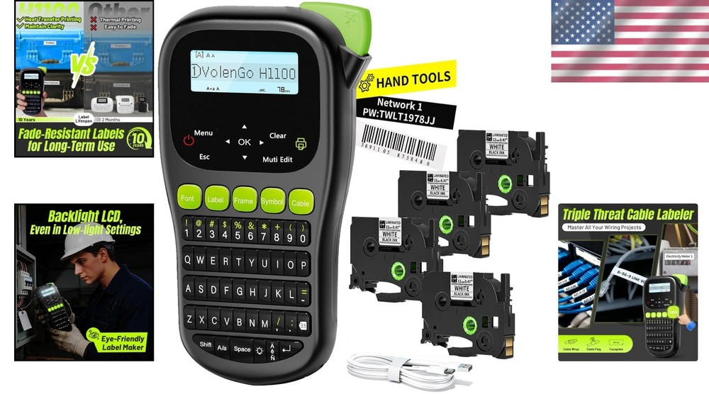 Versatile H1100 Label Maker - Lightweight with 4 Tapes & Multiple Label Sizes