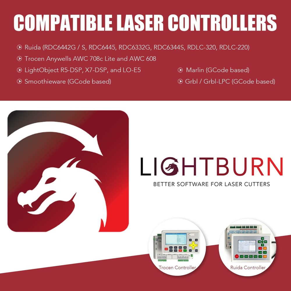 LIGHTBURN™ Software for CO2 Laser Engraver Cutter Compatible Linux Windows Mac