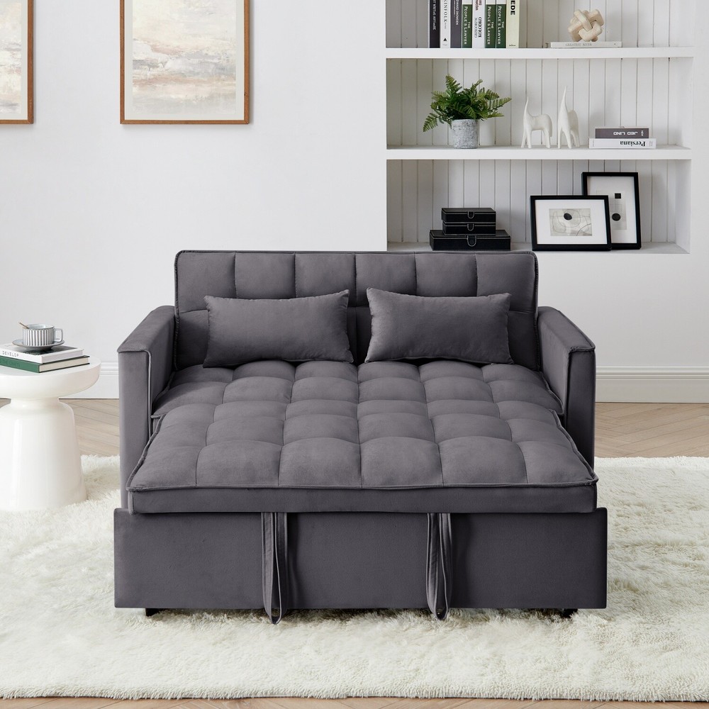 Convertible Sleeper Sofa Bed Loveseat 2 Seater Sofa w/ Pull Out Bed & 2 Pillows