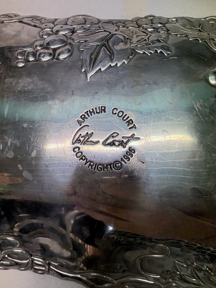 Vintage Silver-Plated Rectangular Serving Tray With Ornate Grape Vine Border