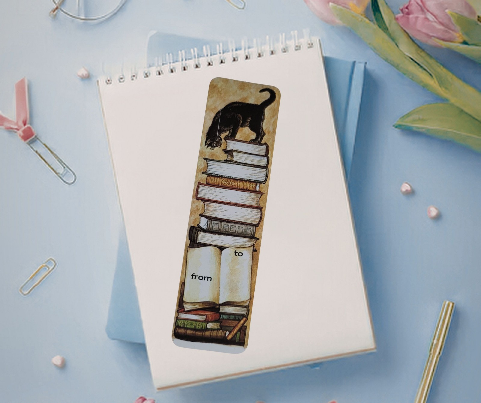 Vintage 70s Black Cat Book Stack Tab-Marks Kitty Bookmark 1978 80s Britain SU-10