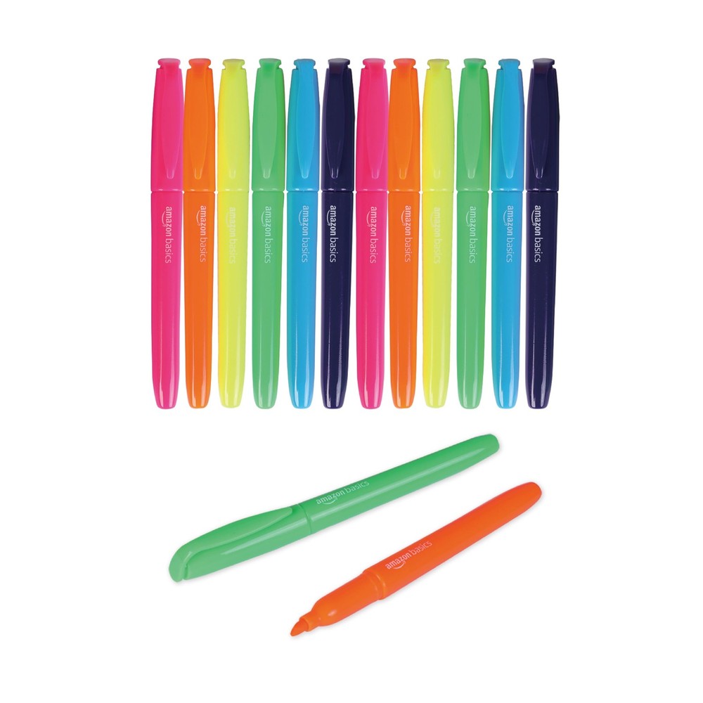 Amazon Basics Chisel Tip Highlighters, 12 Count (Pack of 1), Assorted