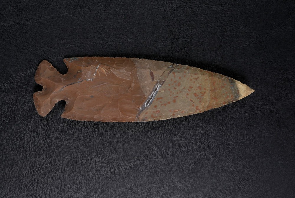 Large 5.8" Point Spearhead, Arrowhead Tool, Knife, Blade with Crystals Embedded