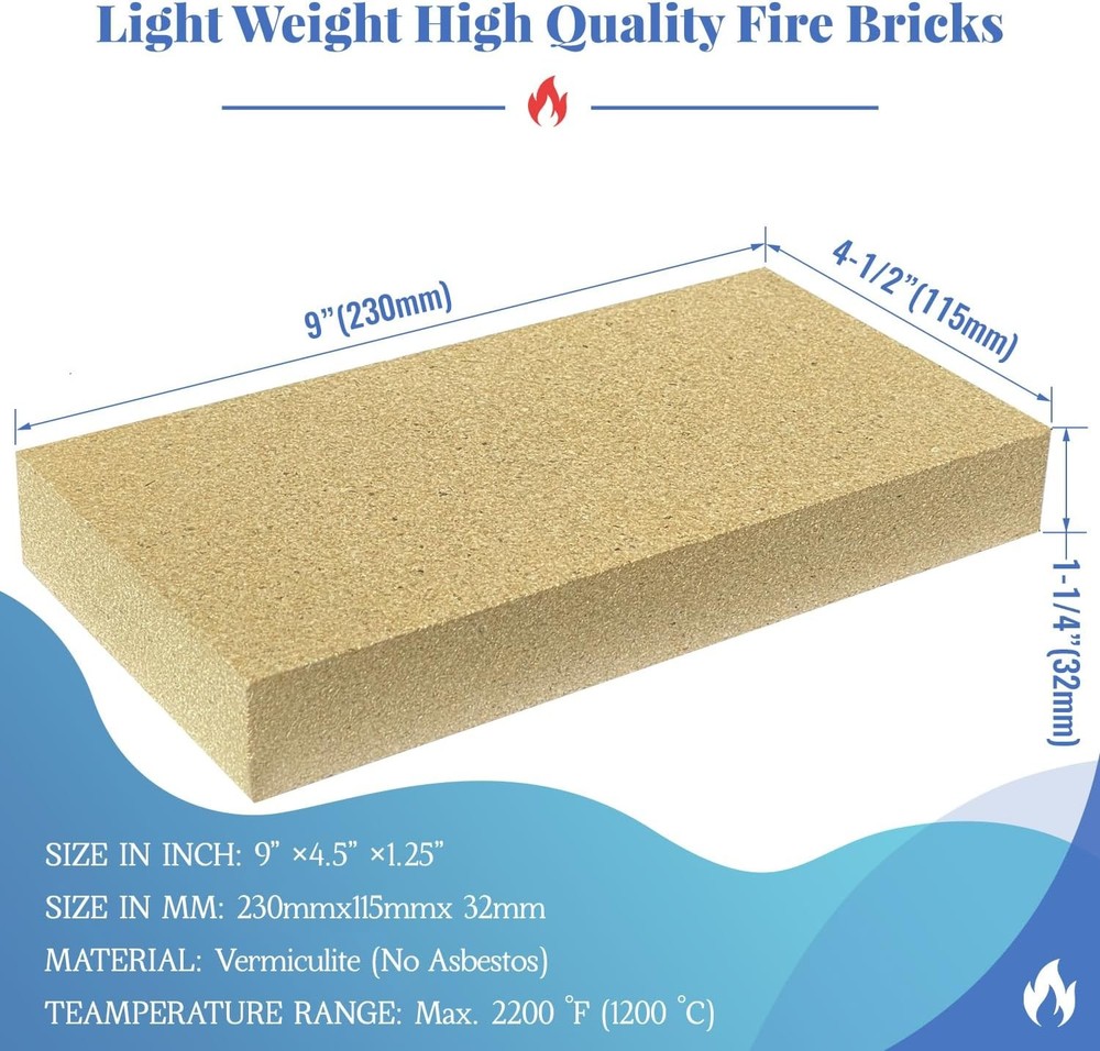 Woodstove Firebricks, Upgrade Fire Bricks Replacement 9“x4.5"x1.25" - 12Pack