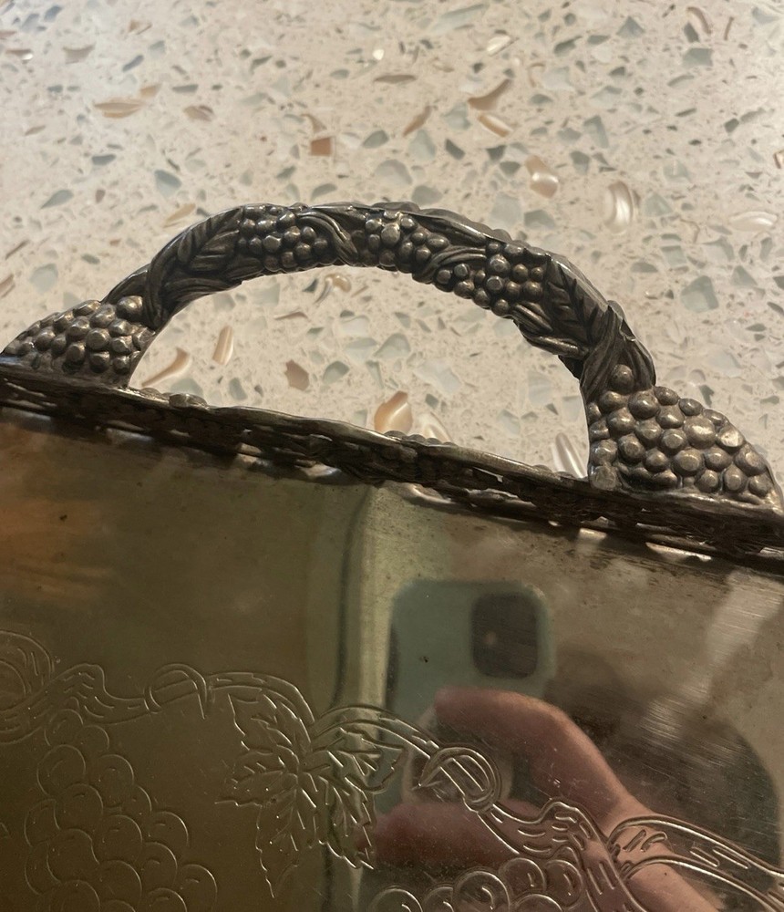 Vtg Godinger Silver Plated Rectangular Tray Grapevine Design w/ Handles