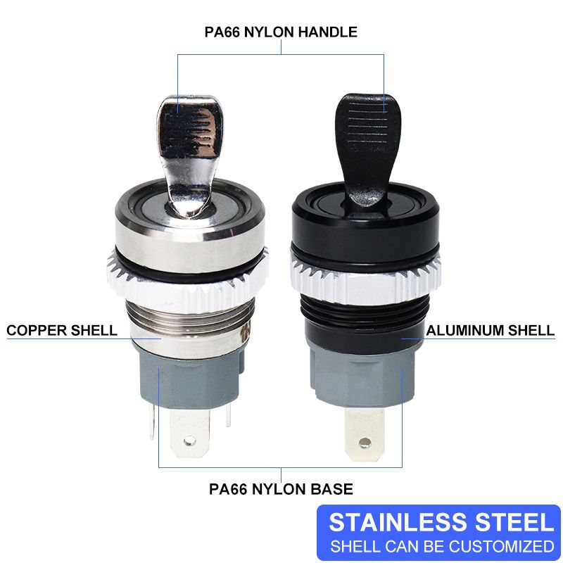 16MM Metal Toggle Switch Waterproof Bicolor LED Light 2 Position Self-locking On