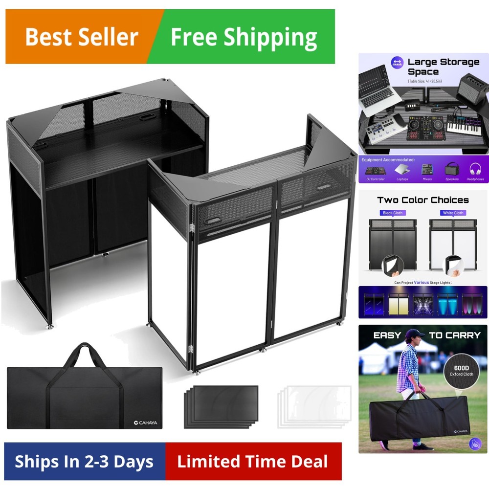 DJ Booth Stand Portable – DJ Table Facade for Laptop & Controller Double Top ...