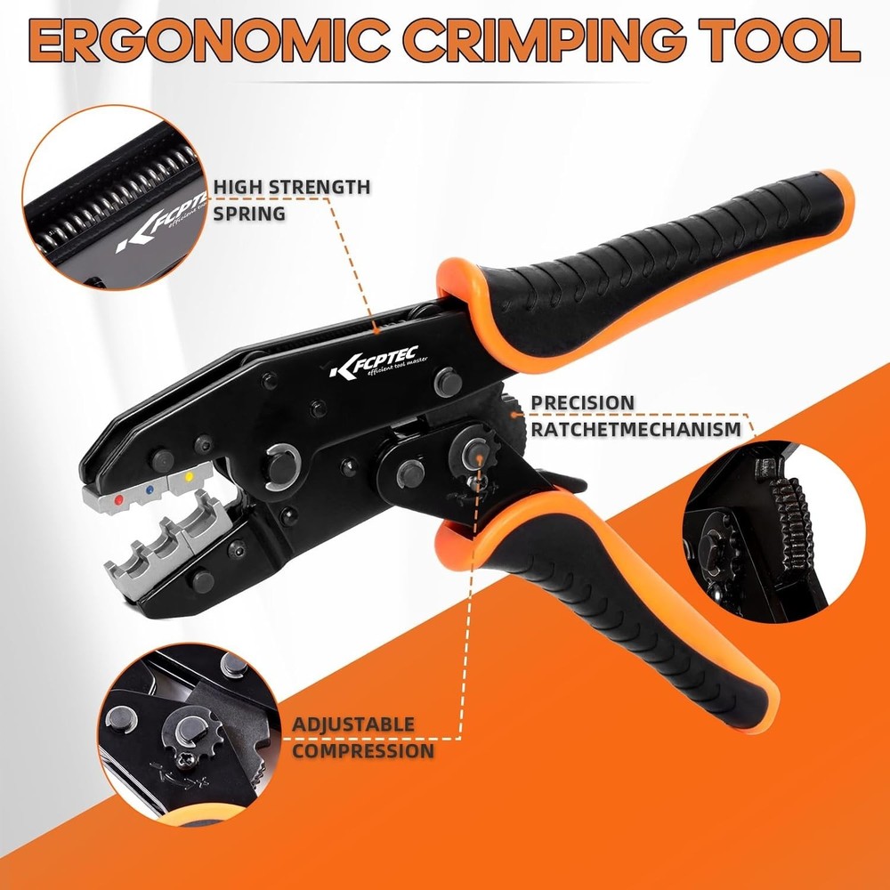 Ratchet Wire Crimping Tool Kit with Quick-Change Jaws & Case,KF CPTEC 5PCS