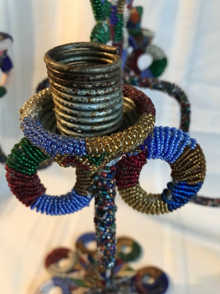 HANDCRAFTED BEADED CANDELABRA ~