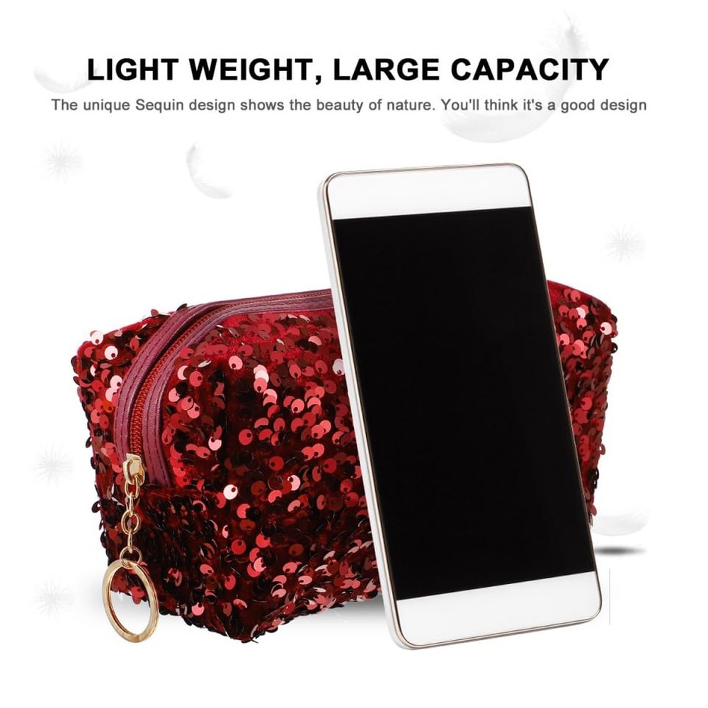 Makeup Sequin Cosmetic Bag, Portable Makeup Organizer with Zipper, Multifunct...