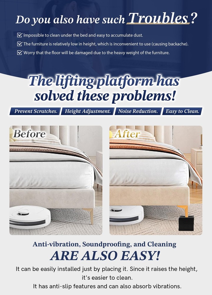 EclatBain Bed Risers Furniture Risers Heavy-Duty Rectangular Adjustable Block...