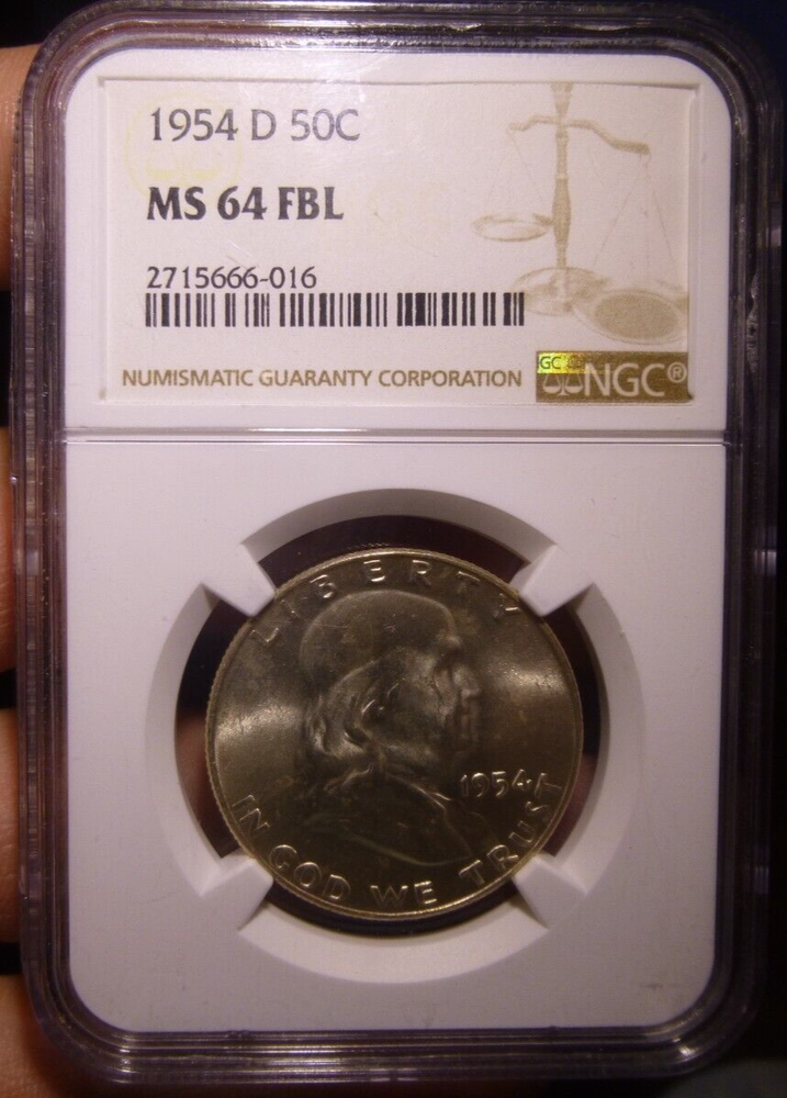 1954-D Franklin Silver Half Dollar NGC MS-64 FBL