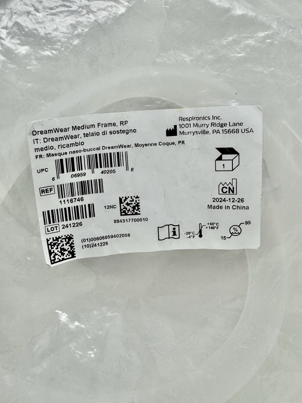 Respironics DreamWear MEDIUM Frame -2 PACK- Model: 1116746 New