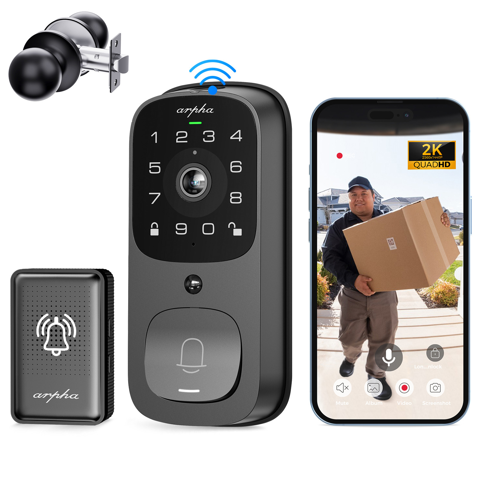 ARPHA Smart Door Lock＆Wi-Fi Video Camera+Doorbell+Fingerprint Keyless Door Lock