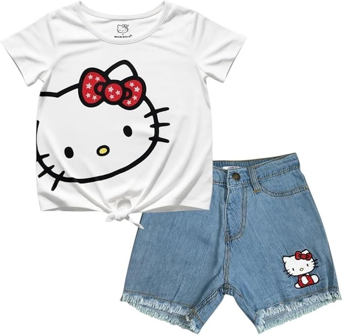 Hello Kitty Girls 2-Piece  Set, Short Sleeve Size, 2T,3T,4T,4,5/6,6X,7 ,8/10, 12